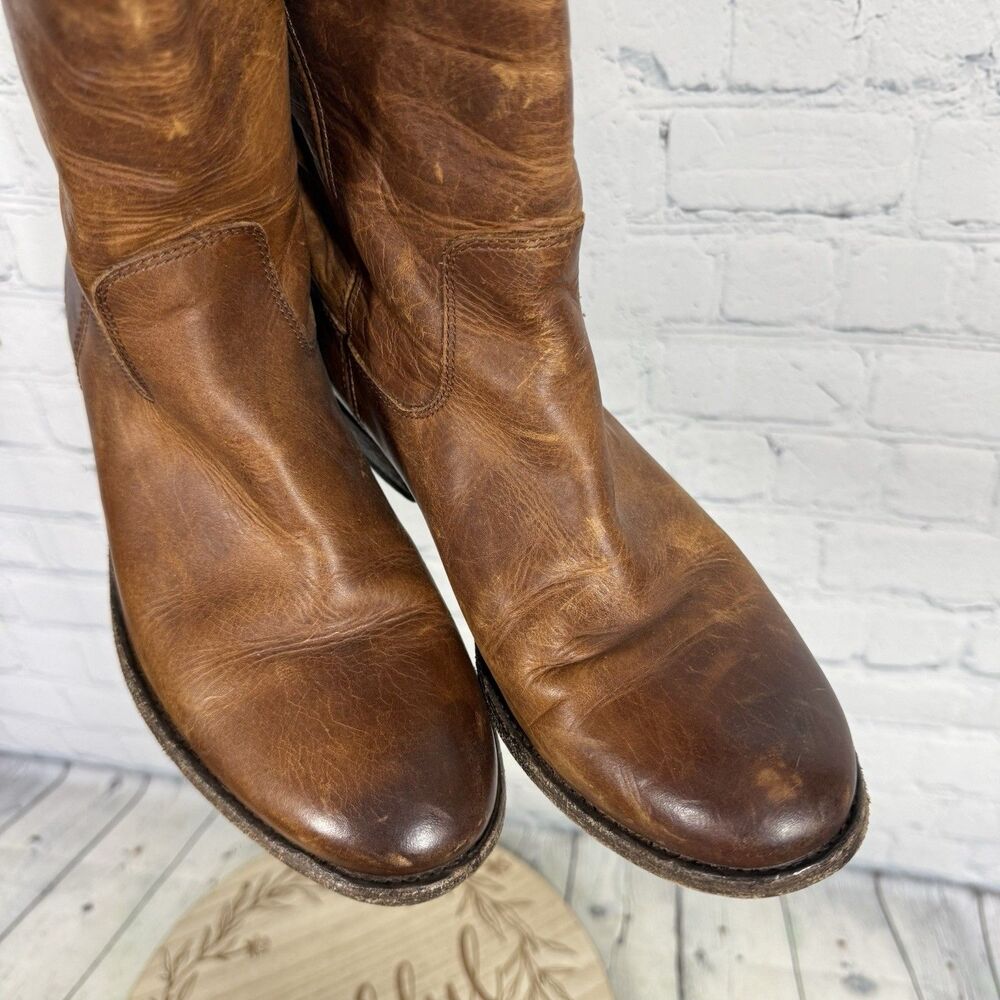 Frye Melissa Leather Riding Boots Women 7 Brown Distressed Button 2 Equestrian - Picture 14 of 16